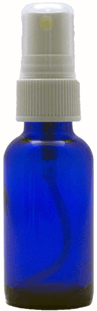 1 oz Blue Boston Round Glass Bottle with White Ribbed Sprayer<br><font color=green>Stem needs to be cut to size</font><br><font color=red> New Discount Price </font><br><font color=green> no additional discount on this item  </font> #AEDL3-360