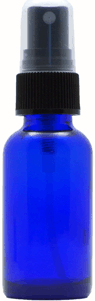 1 oz Blue Boston Round Glass Bottle with Black Ribbed Sprayer  #AEDL4