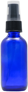 2 oz Blue Boston Round Glass Bottle with Black Ribbed Treatment Pump #AEDL72-240