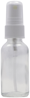 1 oz Clear Boston Round Glass Bottle with White Ribbed Sprayer   #AEDL9