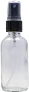 1 oz Clear Boston Round Glass Bottle with Black Ribbed Sprayer #AEDL90