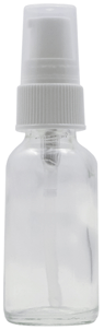 1 oz Clear Boston Round Glass Bottle with White Ribbed Treatment Pump #AEDL91