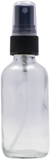 2 oz Clear Boston Round Glass Bottle with Black Ribbed Sprayer  #AEDL97-240