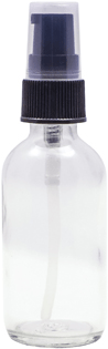2 oz Clear Boston Round Glass Bottle with Black Ribbed Treatment Pump<br><font color=red> New Discount Price </font><br><font color=green> no additional discount on this item  </font> #AEDL99-240