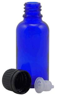 30 mL Blue Euro-Dropper Glass Bottles  with black cap #DBB30-24