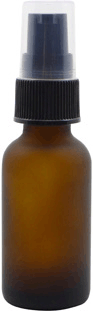 1 oz Amber Boston Round Frosted Glass Bottle with Black Ribbed Treatment Pump  #FROST-AEDL12