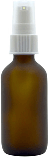 2 oz Amber Boston Round Frosted Glass Bottle with White Ribbed Treatment Pump  #FROST-AEDL21
