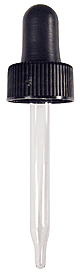 Black Dropper Cap with Glass Pipettes 18-400  for 1/2 oz. bottles<br><font color=green>Comar Inc. Droppers made in the USA. Monprene bulbs that are FDA compliant and latex free.</font>   #PIP1